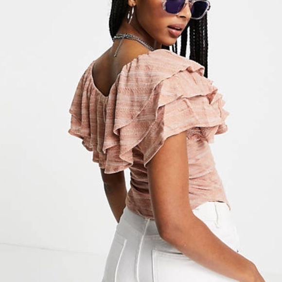 NWT Free People heirloom top with layered collar in textured stripes - Picture 4 of 11